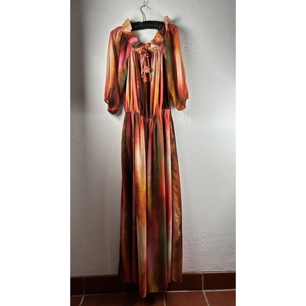MISA Los Angeles Surya Jumpsuit Vertical Ombre Off Shoulder Ruffle Size Medium